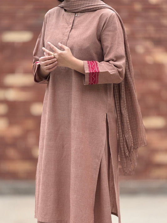Dark T pink unstitched shirt (with dupatta) winter cotton