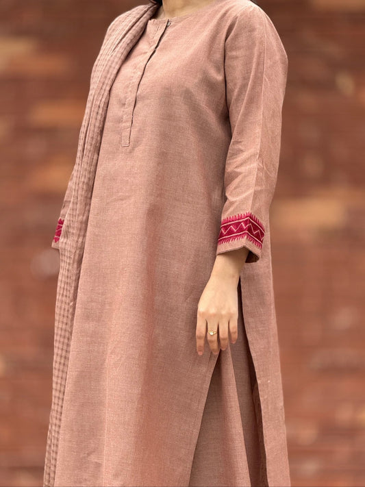 Dark T pink unstitched shirt (with dupatta) winter cotton