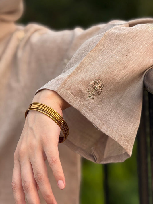Embroidered Ivory Beige Kurta ( Stitched Festive )