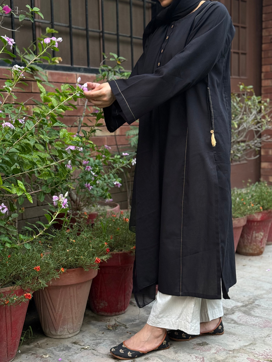 Midnight Black Kurta (Stitched)