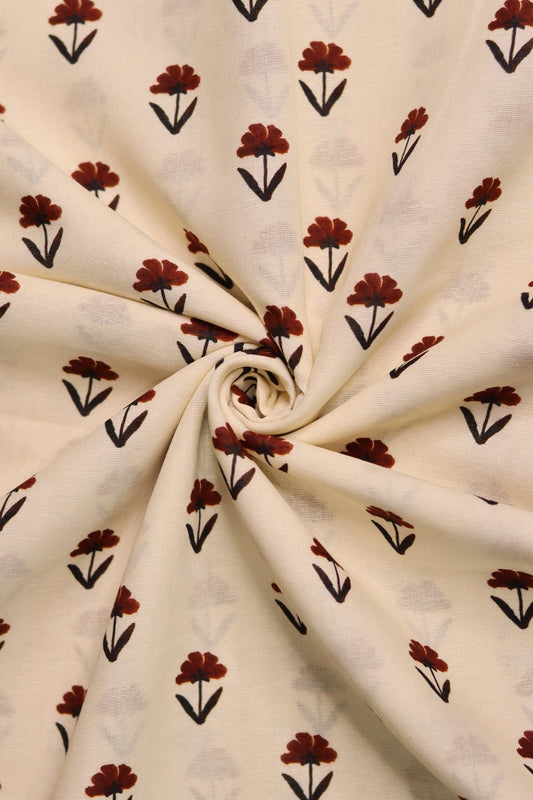 Off White Flora Premium Light khaddar (5m)