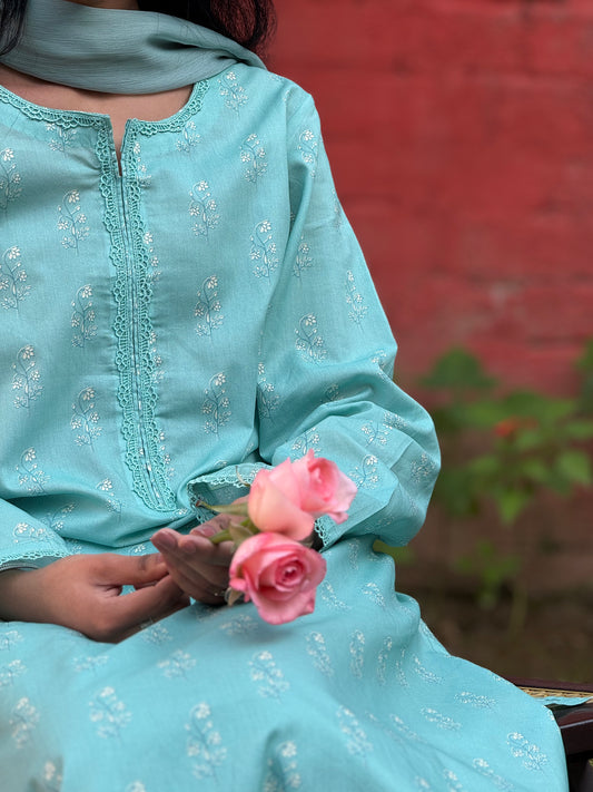 Sea blue Shirt - Shirt Piece Lawn (cotton)