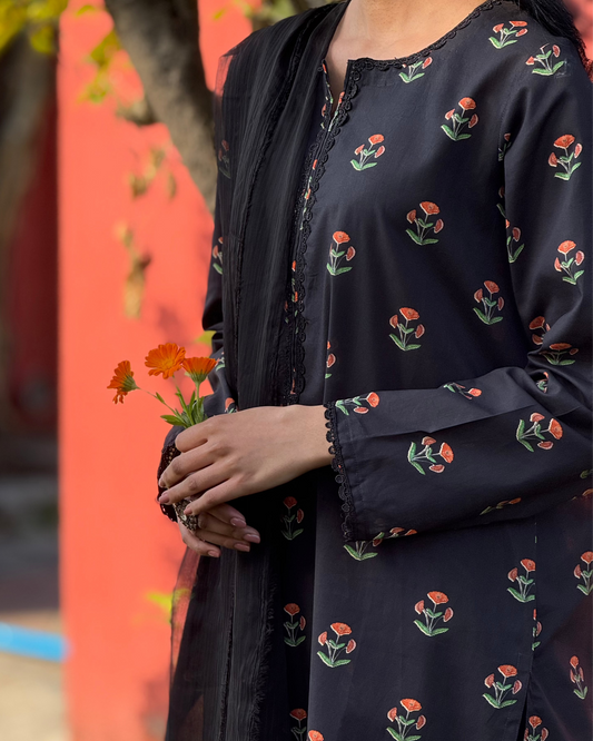 Black Poppy - Shirt Piece Lawn (cotton)