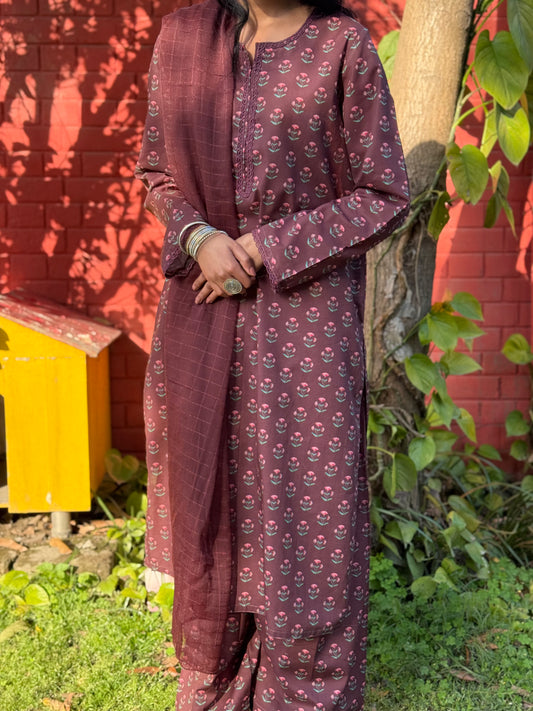Burgundy - Unstitched Lawn (cotton 4.5m)