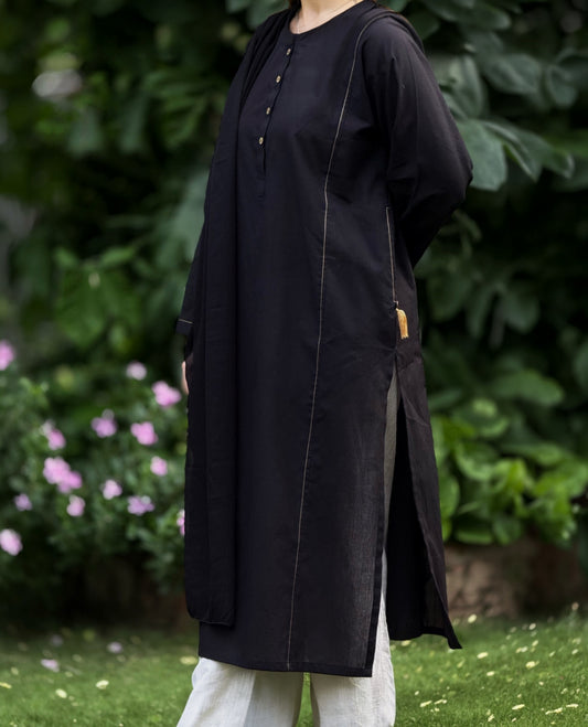 Midnight Black Kurta (Stitched)