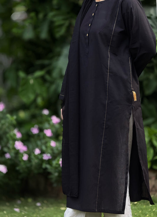 Midnight Black Kurta (Stitched)