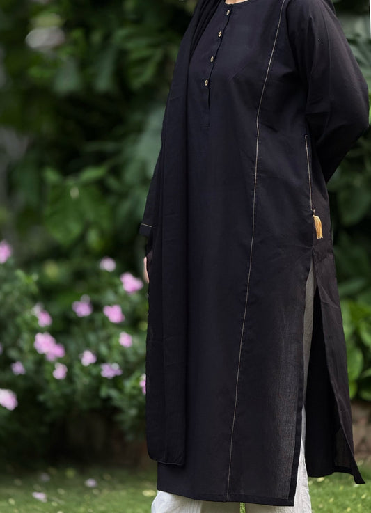 Midnight Black Kurta (Stitched)