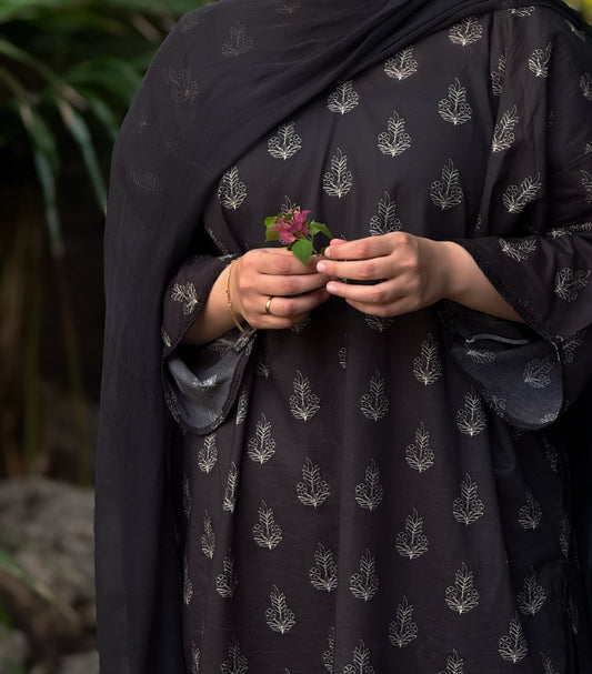 Black Beige - Premium Lawn Unstitched 5m