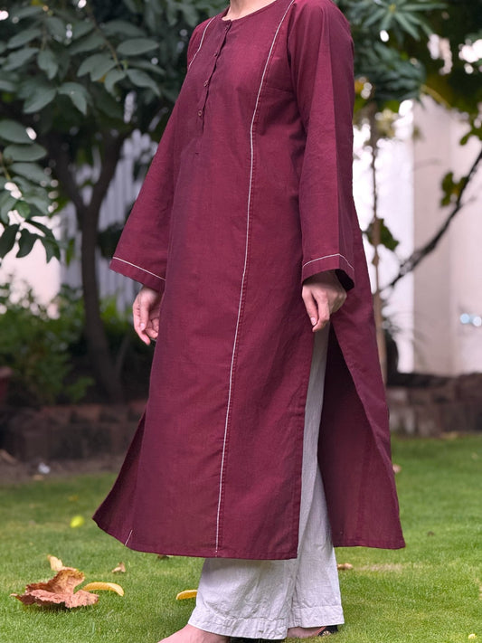 Midnight Maroon Kurta (Stitched)