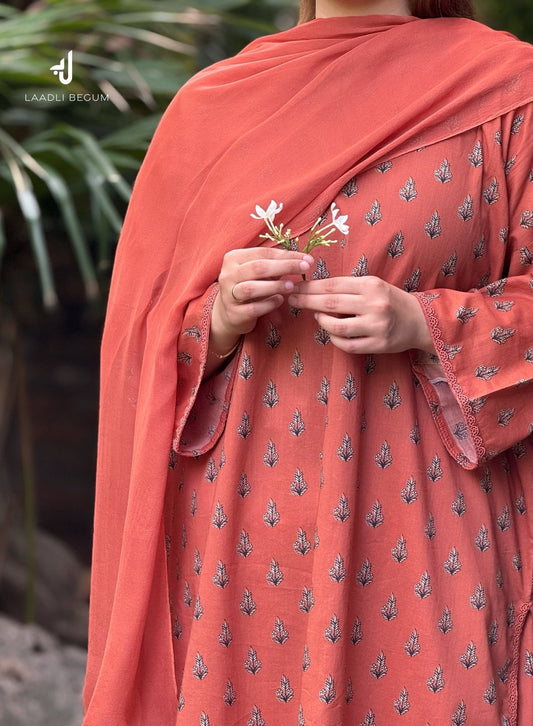 Coral Peach - Premium Lawn Unstitched 5m