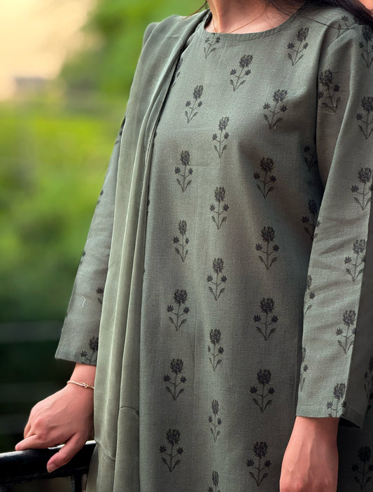 Pastel Night Green (Unstitched Light khaddar) 5m