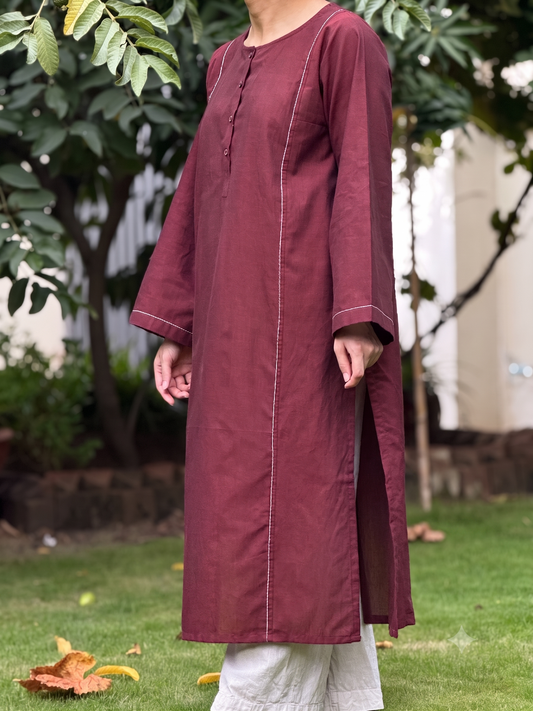 Midnight Maroon Kurta (Stitched)