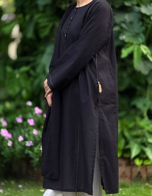 Midnight Black Kurta (Stitched)