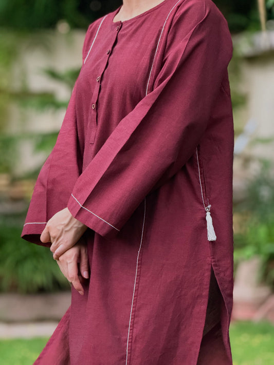Midnight Red Kurta (Stitched)