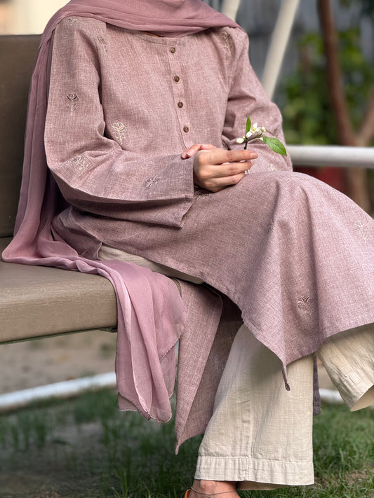 Embroidered Pastel Purple Kurta( Stitched Festive )