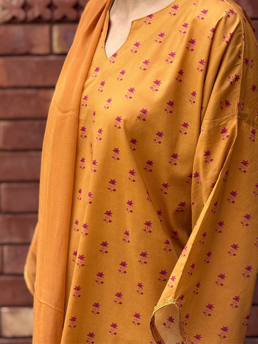Petal Mustard  - Premium Lawn Unstitched 5m