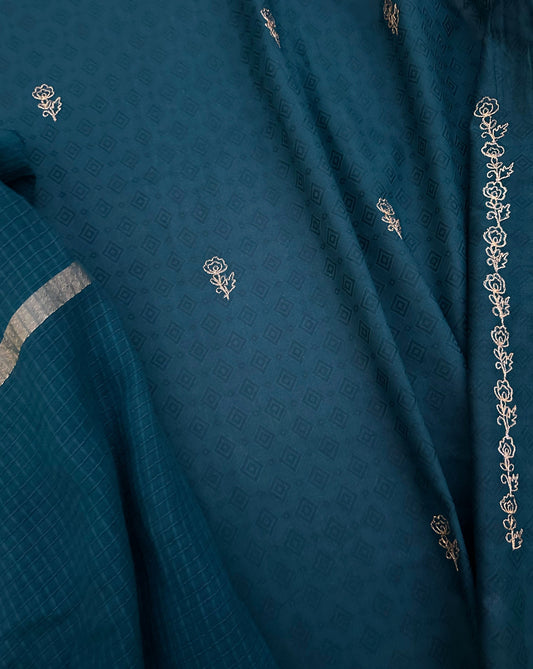 Teal (embroidered unstitched shirt and dupatta)