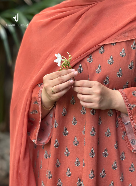 Coral Peach - Premium Lawn Unstitched 5m